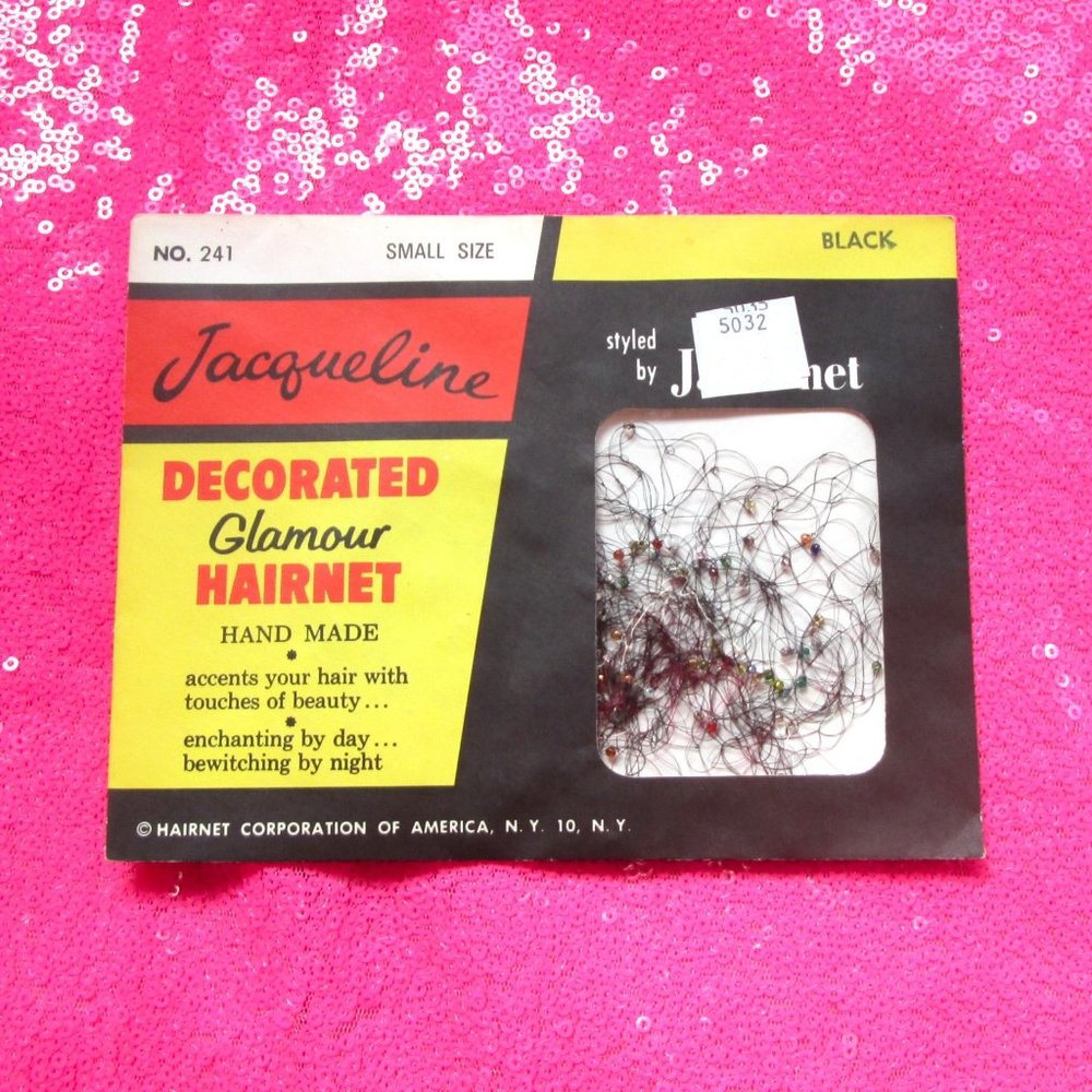 vintage pin up beaded black hair net size small glam hairnet